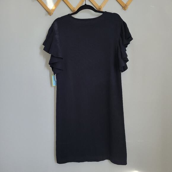 CeCe Flutter Ruffle Knit Black Sweater Shift Dress - Picture 4 of 9